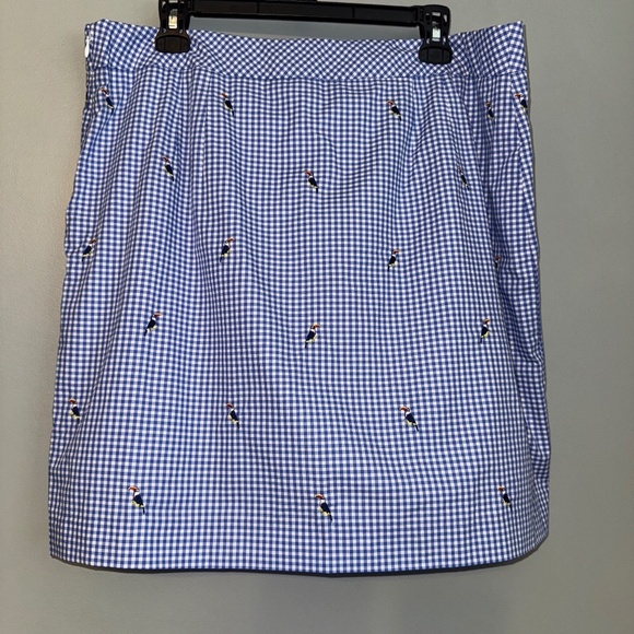 EUC Talbots Gingham Cotton Canvas Embroidered Toucan Skirt Size 16P 16 Petite - Picture 4 of 10